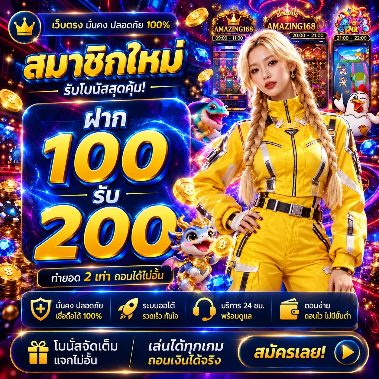 ภาพสิทธิสมาชิกใหม่สำหรับทดลองเกม AMAZING168